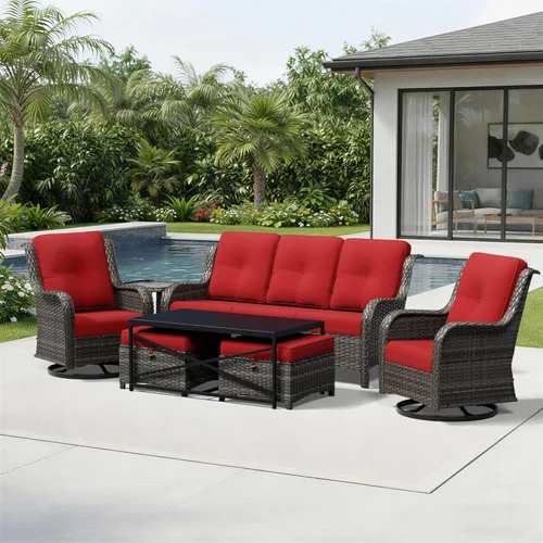 Miniatura 68 de Joyside Juego de sillas de mimbre para patio, juego de 3 piezas de mimbre para exteriores con 2 sillas reposabrazos y 1 mesa auxiliar para terraza