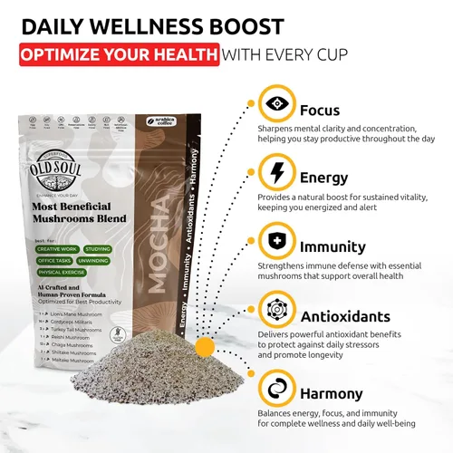 Miniatura 6 de OldSoul Superfood - Mezcla de café negro de hongos Café arábica Aproximadamente 70 dosis Energía, enfoque, inmunidad (14 onzas (paquete de 1)