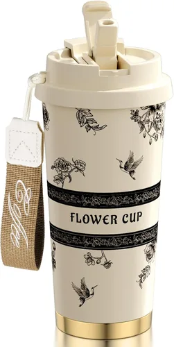 Miniatura 8 de [Tapa 2 en 1] Taza de viaje, taza de café, taza de café, revestimiento de cerámica forrada, acero inoxidable 316, sin BPA, vaso aislado al vacío