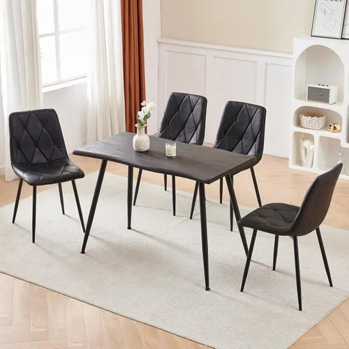 Btrpily Juego de 4 sillas de comedor, silla de comedor con marco de metal para cocina, silla de asiento de tela tecnológica para sala de estar, Negro