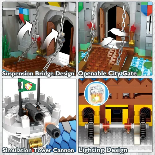Miniatura 4 de JMBricklayer Juego de construcción de castillo medieval para adultos, ideas de modelo de casa, juego de construcción con luz LED, coleccionable