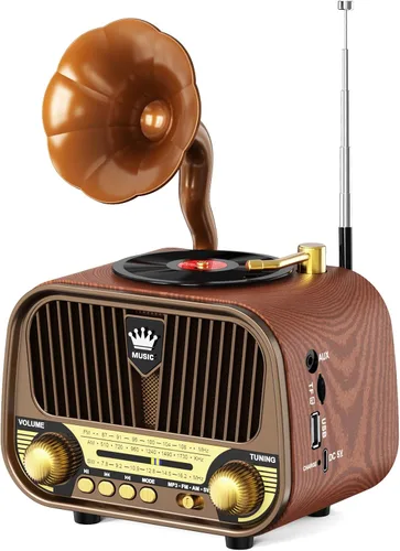 PRUNUS J-190 - Radio retro AM FM SW Bluetooth, radio de transistor vintage portátil con el mejor sonido, recargable USB-C, perilla giratoria,