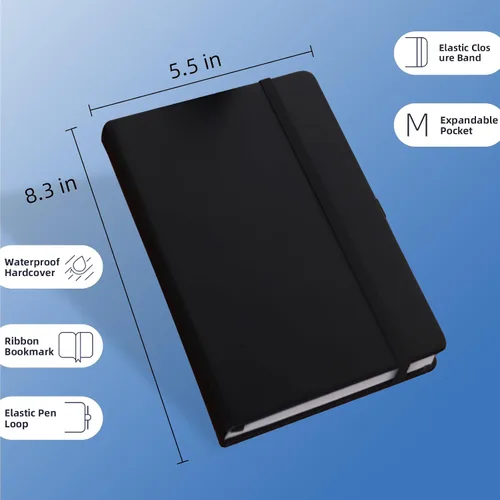 Miniatura 2 de Cuaderno Diario Encuadernado de Liend Negro A5, Libreta de 7mm con Rayas Universitarias, Para Escritura, Trabajo, Escuela, Viajes y Toma de Notas