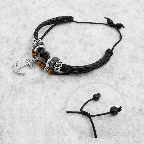 Miniatura 40 de Suyi brazalete ajustable con varias capas, de cuero tejido trenzado con cruz. Pulsera tipo esclava.