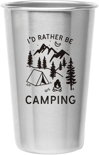 Taza de acero inoxidable Rather Be Camping (16 onzas) – Taza de regalo divertida para hombres al aire libre – Regalo de casa rodante, idea de equipo