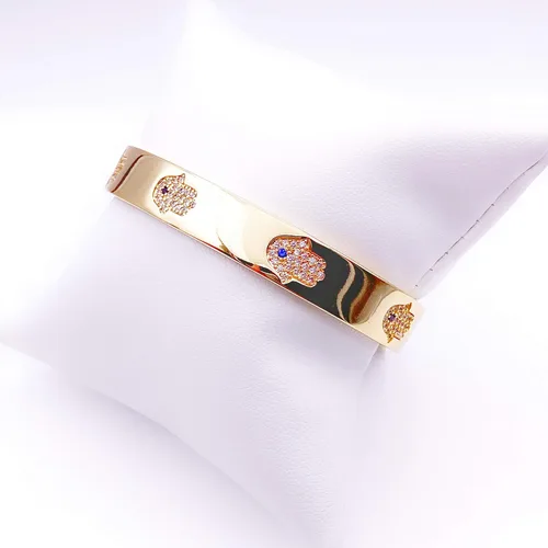 Miniatura 4 de LESLIE BOULES Pulsera de mano Hamsa chapada en oro de 18 quilates para mujer, joyería de moda