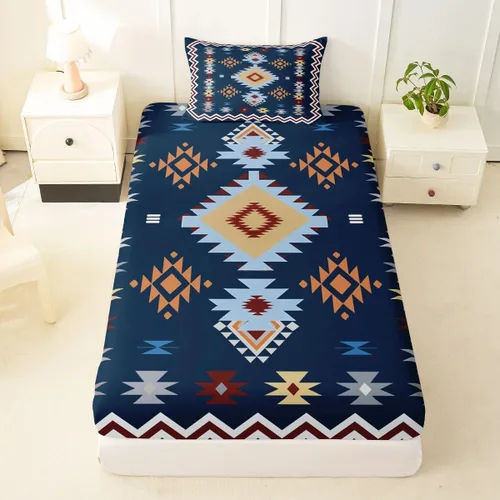 Miniatura 47 de Juego de ropa de cama occidental tamaño individual, sábanas aztecas, estilo nórdico exótico, bohemio, sábana bajera ajustable de tribu india