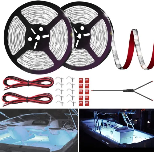 Tira de luces LED para lancha, 32.8 pies, luces LED de pontón marino, luz interior de barco impermeable, luces debajo del túnel, luz de cubierta de