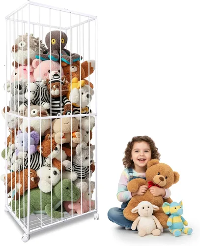 Miniatura 11 de Zoo de almacenamiento de animales de peluche con ruedas, 64 pulgadas de madera grande de animales de peluche organizador de juguetes para niños