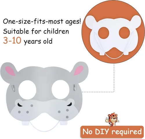 Miniatura 4 de Blulu 16 piezas de máscaras de animales del safari para niños Máscaras de animales del zoológico de la jungla Máscaras de dibujos animados