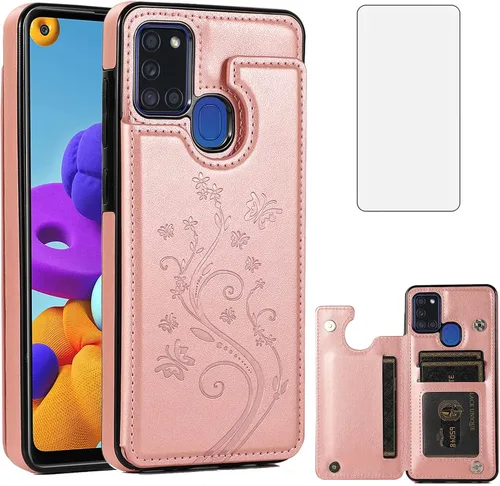 Miniatura 9 de Asuwish Funda de teléfono para Samsung Galaxy A21S con protector de pantalla de vidrio templado y tarjetero con soporte para tarjetero, accesorios