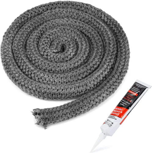Miniatura 13 de Stanbroil Junta para estufa de leña, sello de cuerda de fibra de vidrio impregnada de grafito de 1/2" x 84" y kit de junta de cemento de alta