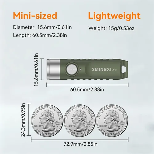 Miniatura 8 de Llavero recargable A11 - Mini linterna de bolsillo, llavero de 500 lúmenes altos, linternas EDC, impermeable, pequeña y ligera para el transporte
