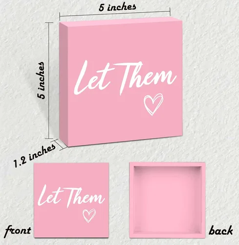 Miniatura 2 de Letrero de caja de madera Let Them de 5 x 5 pulgadas, letrero de escritorio estilo granja Boss Lady decoración de cubículo de oficina, accesorios
