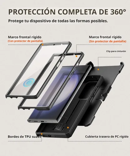 Miniatura 5 de TONGATE Funda para Samsung Galaxy S23 Ultra, [cubierta deslizante integrada para cámara y protector de pantalla] [2 marcos frontales] Funda de grado