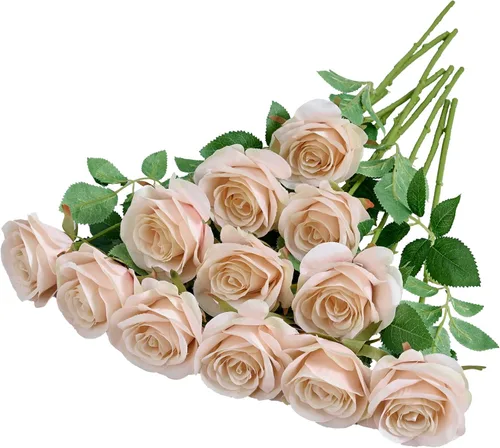 12 piezas flores artificiales rosas color rosa rubor, rosas falsas de seda, flores falsas rosas con tallos largos para bricolaje, ramos de boda,