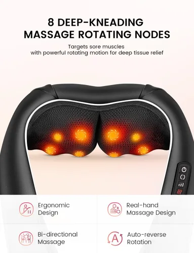 Miniatura 3 de Shiatsu Masajeador de cuello y espalda con calor, masajeador de hombros de tejido profundo con cable para aliviar el dolor, nodos de amasamiento 3D