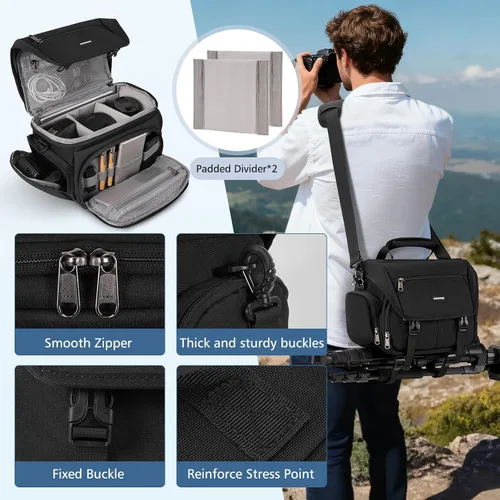 Miniatura 6 de RAINSMORE - Bolsa para cámara, bandolera impermeable para cámaras DSLR/SLR/sin espejo para fotógrafos, maletín pequeño con soporte para trípode