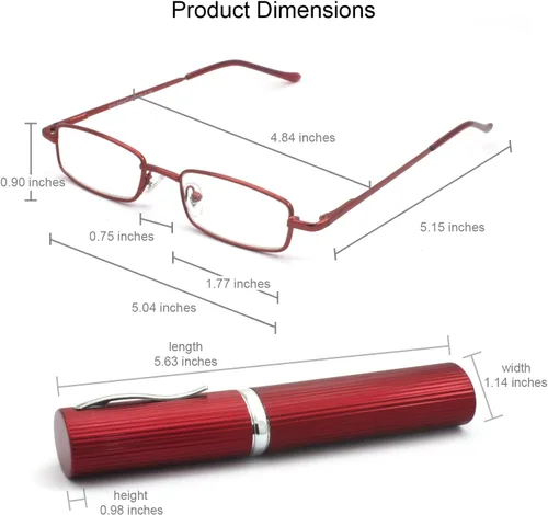 Miniatura 6 de Paquete de 5 lentes de lectura delgados de metal con estuche de tubo para hombres y mujeres, multicolor