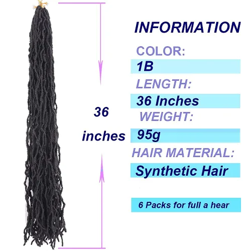 Miniatura 3 de Trenzas de ganchillo sintéticas de 36 pulgadas, 6 paquetes de trenzas de ganchillo súper largas de diosa, cabello rizado, ondulado, suave, trenzado