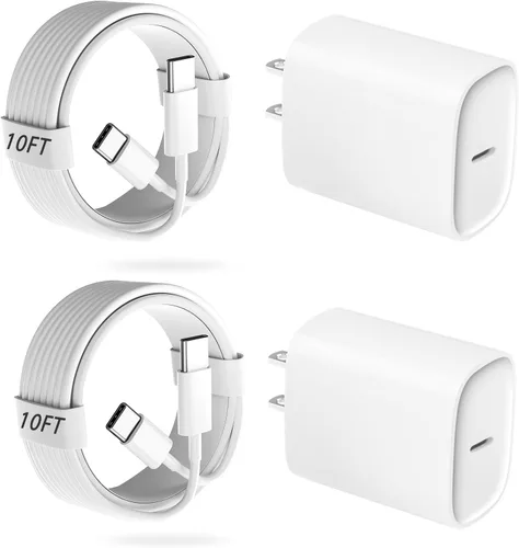 Miniatura 24 de Cargador para teléfono 17, 16, 15 Pro, carga rápida, 20 W, USB C, bloque de carga rápida con cargadores tipo C de 6.6 pies de largo, cable de carga