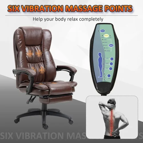 Miniatura 4 de Vinsetto Silla de oficina de masaje de respaldo alto con vibración de 6 puntos, 5 modos, silla ejecutiva, silla giratoria de piel sintética