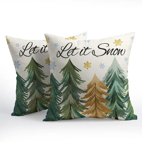 Miniatura 2 de Juego de 2 fundas de almohada de árbol de Navidad de 18 x 18 pulgadas, fundas de almohada de invierno Let it Snow, diseño de copos de nieve, funda