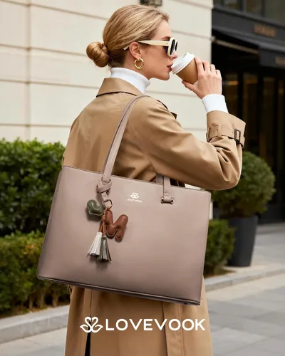 Miniatura 2 de LOVEVOOK Bolsa de mano para computadora portátil para mujer, bolsa de cuero para computadora, monederos grandes, maletín profesional