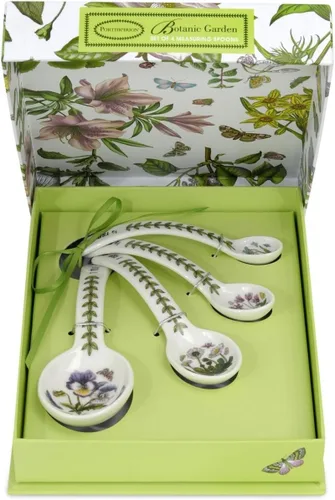 Portmeirion Botanic Garden - Juego de 4 cucharas medidoras de porcelana, motivos florales, esenciales duraderos para hornear, resistentes a