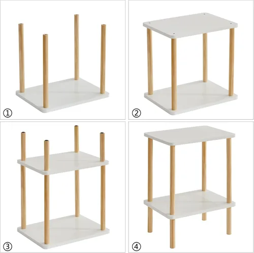 Miniatura 8 de IBUYKE Mesa auxiliar de 2 niveles, mesa auxiliar alta de madera maciza con estantes de almacenamiento, mesita de noche para sala de estar, Blanco