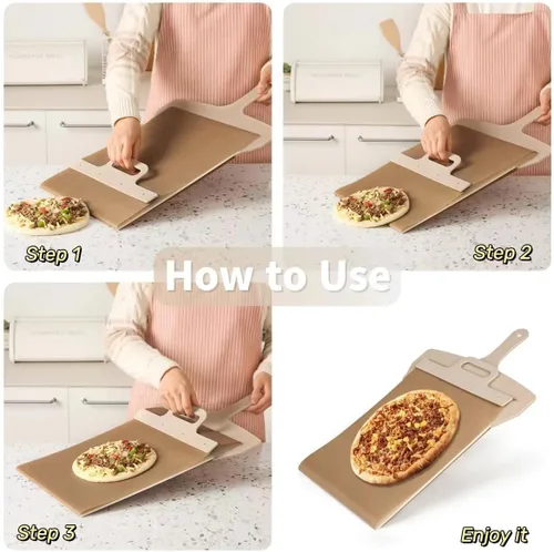 Miniatura 5 de Pala deslizante para pizza,Paleta de espátula de pizza antiadherente con mango desmontable, Deslizador de cáscara de pizza,Transferencia