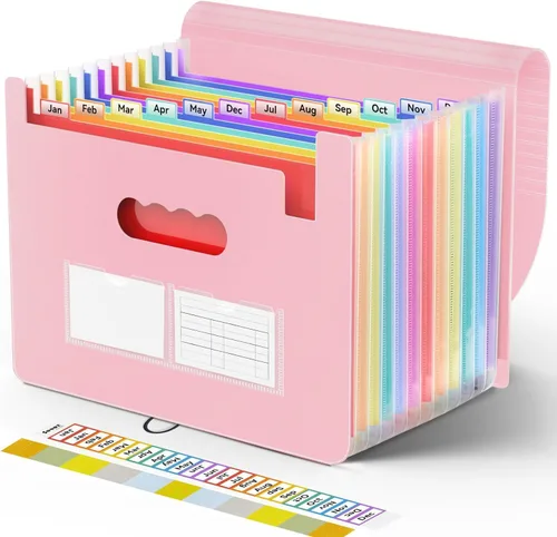 Miniatura 11 de Sooez - Organizador de archivos de acordeón, carpeta expandible con 13 bolsillos, organizador portátil mensual para papel, facturas, impuestos