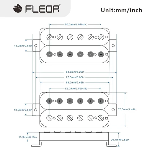 Miniatura 2 de FLEOR Alnico 5 Pastillas de Guitarra Doble Bobina Humbucker Juego de Cuello y Puente Blanco