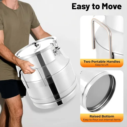 Miniatura 6 de Leche de acero inoxidable, 20L/5.28 galones, universal, hermético, de metal, para leche, contenedor de almacenamiento de líquidos, con tapa sellada