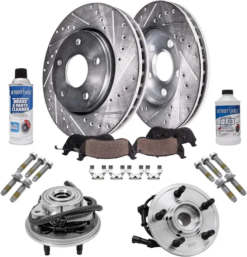 Detroit Axle - Kit de freno delantero para Ford Explorer Mercury Mountaineer 2002-2005 Bujes de rodamiento de rueda perforados y ranurados rotores