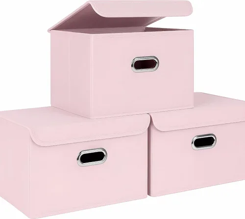 Miniatura 47 de STOREONE Contenedores de Almacenamiento de Tela en Forma de Cubo Plegables, Organizador Contenedor Cesta Plegable con Tapas y Asas de Metal