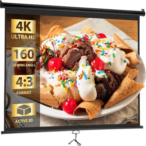 SUPER DEAL Pantalla de proyección HD 4:3 de 72 pulgadas, proyector portátil antiarrugas, pantalla de película, manual desplegable para cine en casa,