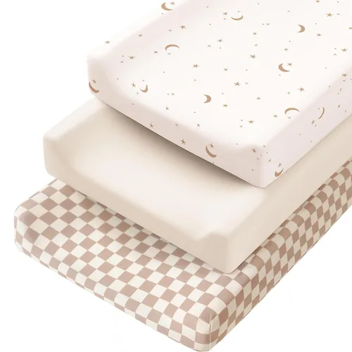 Miniatura 11 de Konssy Paquete de 3 fundas elásticas para cambiador para niña, niño, funda suave y sedosa para mesa cambiadora, sábanas transpirables para cambiador