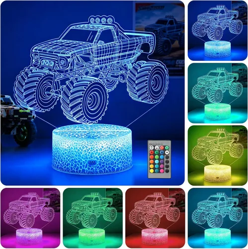 Lámpara de ilusión 3D de camiones, luz nocturna para niños, regalo de cumpleaños y Navidad | 16 colores LED que cambian la iluminación para la