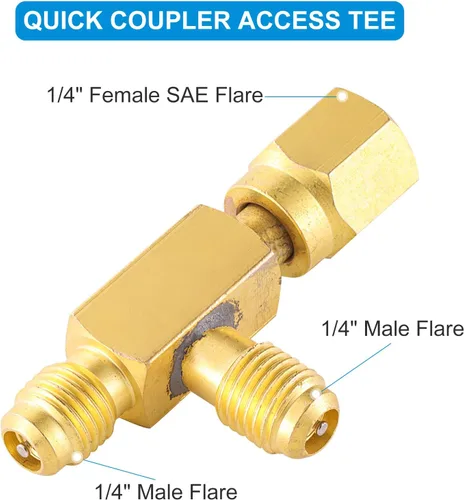 Miniatura 3 de Camiseta de acceso de acoplador rápido, adaptador en T de acoplador rápido de núcleo de válvulas de 1/4 pulgadas con conector giratorio