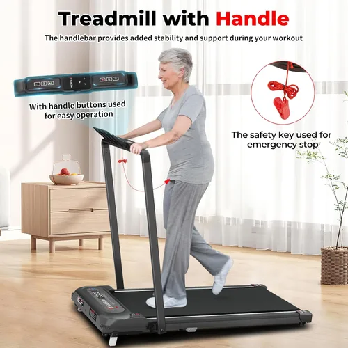 Miniatura 5 de SubSun Foldable Treadmill for Home, Portable Walking Pad with Handle, Manuall/Auto/No Incline, 2.5HP Treadmill with 265 Lbs, Black/White Blanco