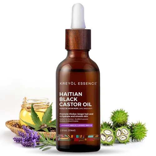 Kreyol Essence - Aceite de ricino negro haitiano para piel y cabello, botella de vidrio, prensado en frío, sin hexano, cabello de aspecto más