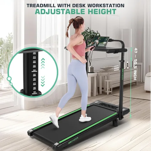Miniatura 5 de ANCHEER Cinta de correr con inclinación del 12%/15% de 3.5HP, máquina plegable para debajo del escritorio con barra de mano, capacidad de 320-450lb
