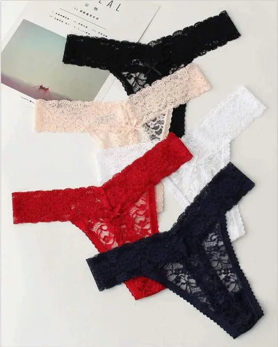 Miniatura 7 de ZBORH Ropa interior sexy de encaje para mujer de nailon hipster transparente paquete de 5