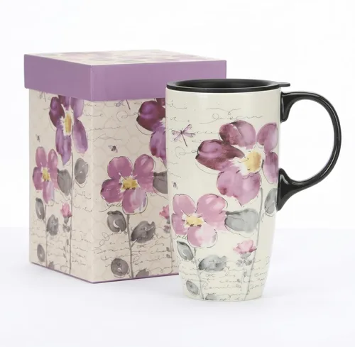 Miniatura 16 de Topadorn Taza de viaje de cerámica de 17 onzas con tapa y asa, taza de café de porcelana con caja de regalo, apta para microondas y lavavajillas, a