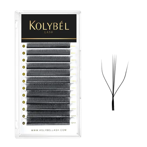 Miniatura 18 de KOLYBEL Extensión de pestañas W con floración automática, volumen 4D, pestañas postizas en abanico 0.07 C/D, rizo de visón sintético, color negro