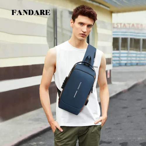 Miniatura 2 de FANDARE - Bolso de hombro para negocios, bolsa de pecho antirrobo con USB Azul