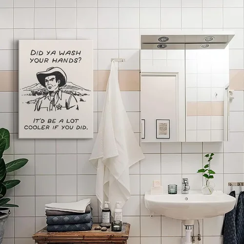 Miniatura 5 de Cuadros enmarcados de vaquero retro en blanco y negro para la pared de la cocina ¿Lavaste tus manos? Impresiones en lienzo, imágenes divertidas