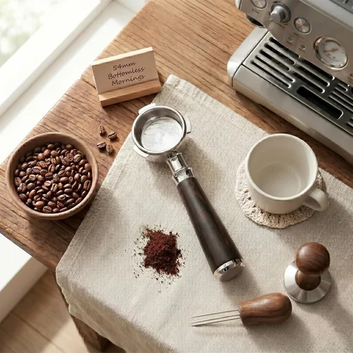 Miniatura 2 de 54mm Portafiltro sin fondo para Espresso con 3 orejas Compatible con máquina de espresso Barista Breville/Sage de 54mm Cesta de acero inoxidable