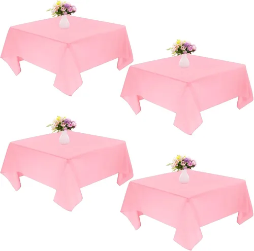 Miniatura 11 de Paquete de 4 manteles cuadrados de mesa de 52 x 52 pulgadas, mantel negro lavable a máquina, tela de poliéster, cubierta de mesa para comedor